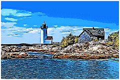 Annisquam Harbor Light Among Shoreline Rocks - Digital Painting